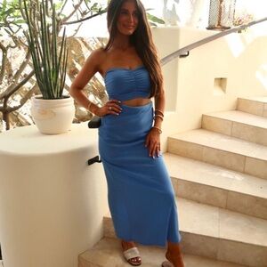Blue Strapless Two Piece Skirt Set